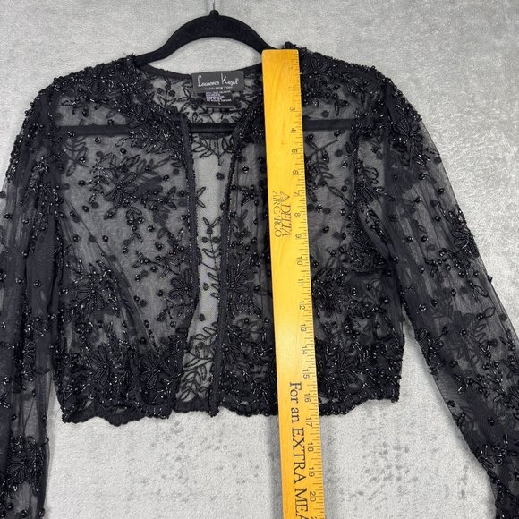 Vtg Laurence Kazan Embellished Beaded Sheer Cardigan L Sequins Black Whimsigoth - Picture 9 of 9